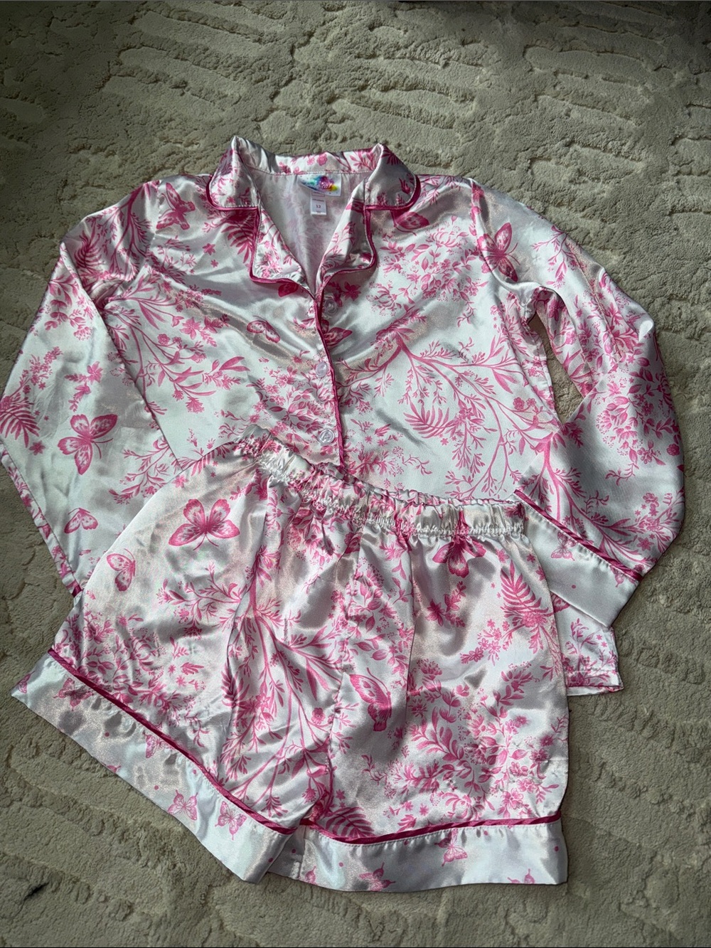 btween Pink Floral Satin Pajama Set